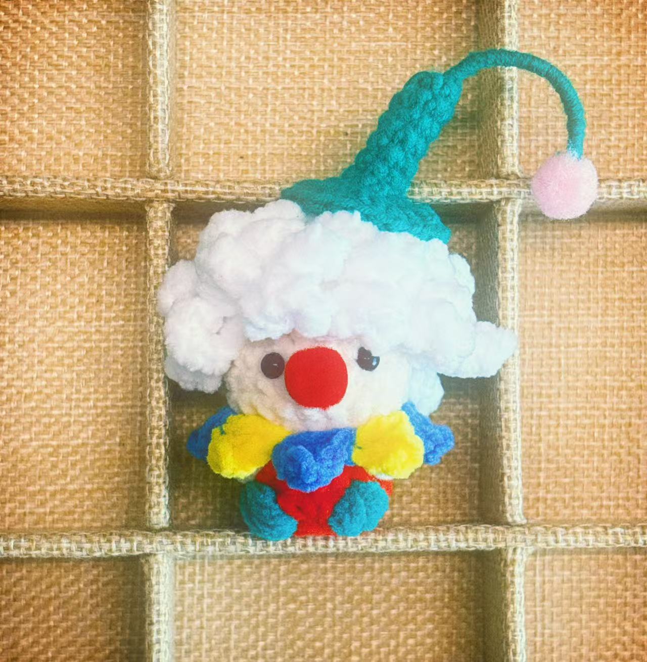 Handcrafted Crochet Clown Keychain & Figurine Collection – 10 Unique DIY Styles with Wooden Base (Gift Ideas for Adults & Kids)