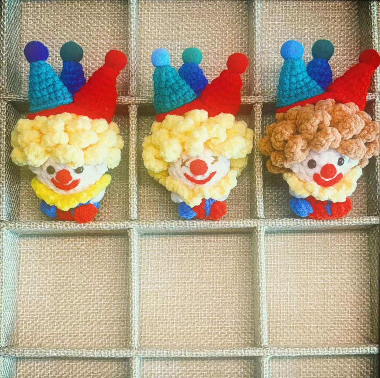 Handcrafted Crochet Clown Keychain & Figurine Collection – 10 Unique DIY Styles with Wooden Base (Gift Ideas for Adults & Kids)