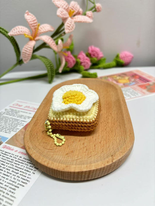 Handmade Crochet  Fried Egg Toast Keychains