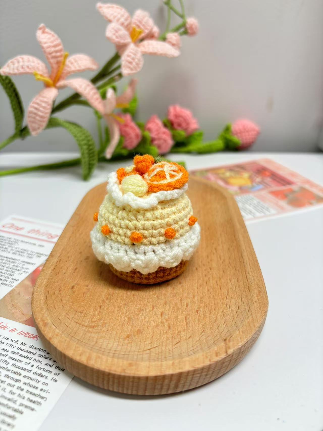 Handmade Crochet Orange Cake Keychains