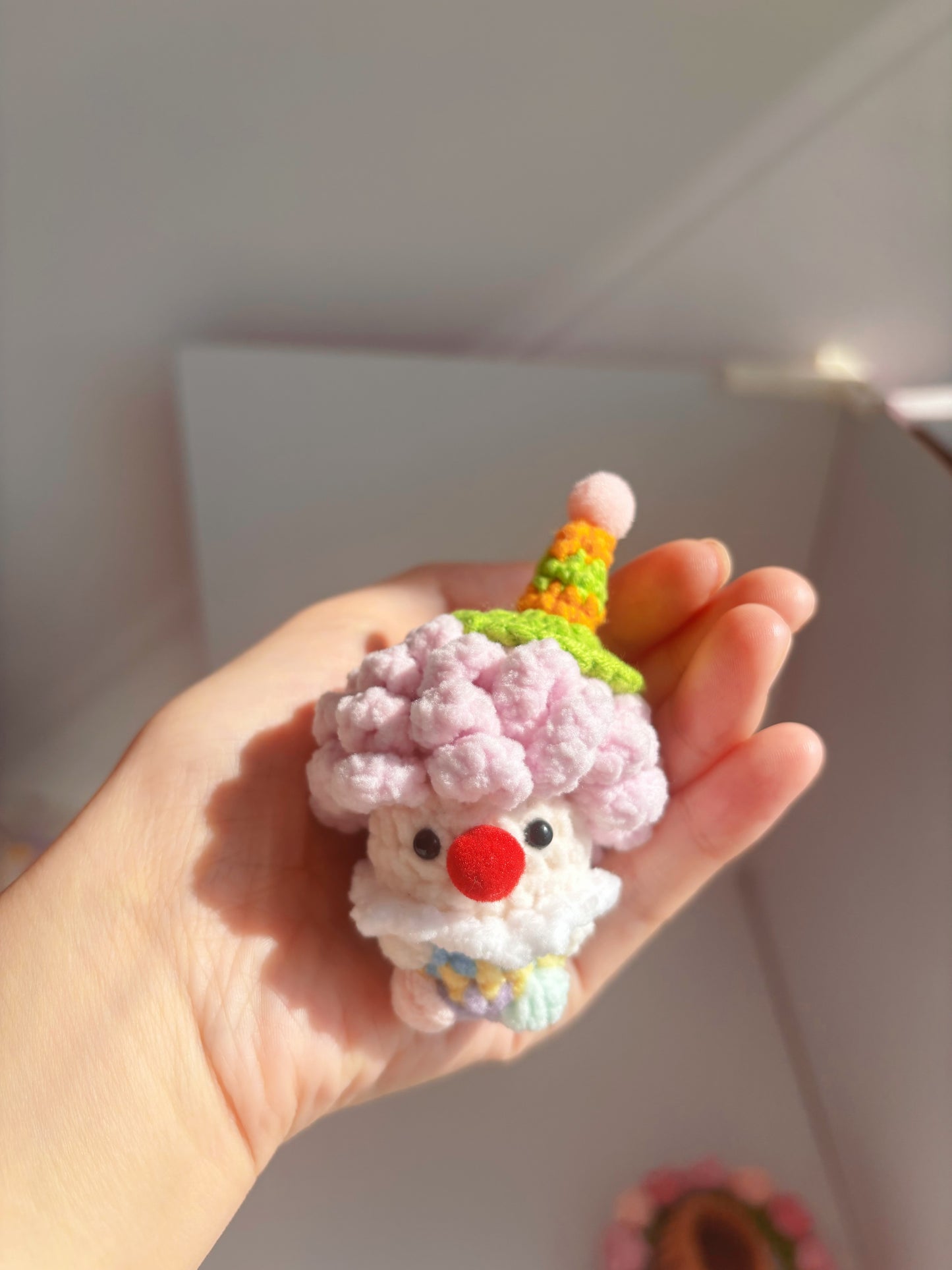 Handcrafted Crochet Clown Keychain & Figurine Collection – 10 Unique DIY Styles with Wooden Base (Gift Ideas for Adults & Kids)