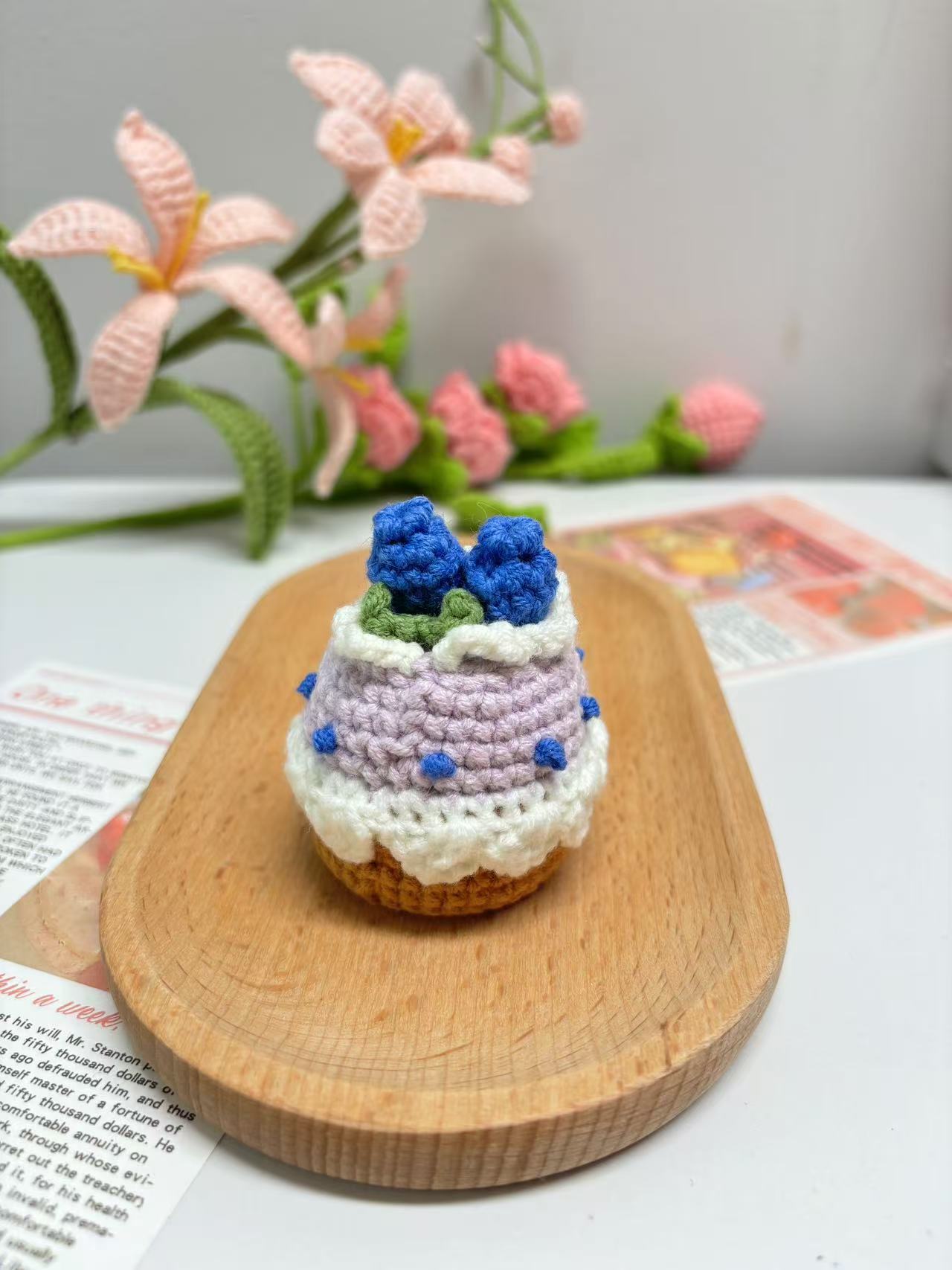 Handmade Crochet  Blueberry Cake Keychains